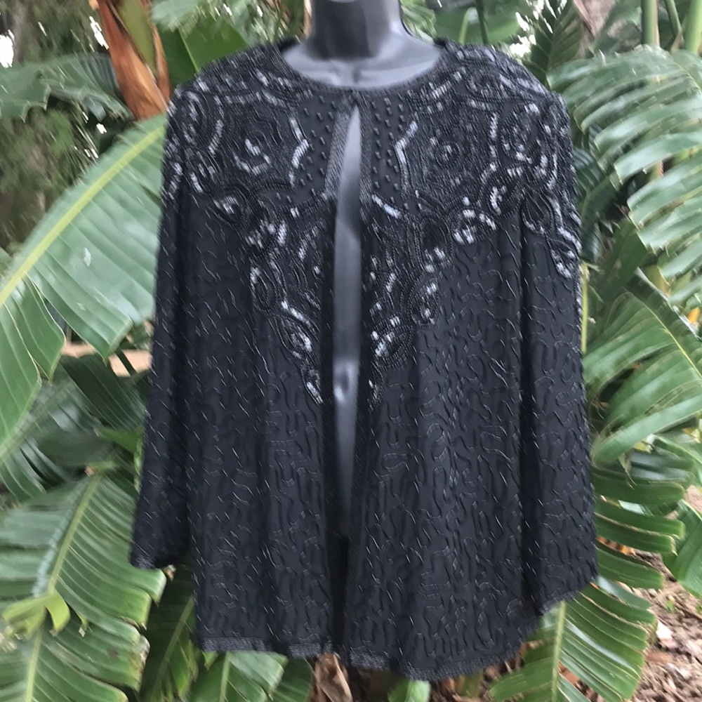 Adriana Papel beaded silk long line jacket